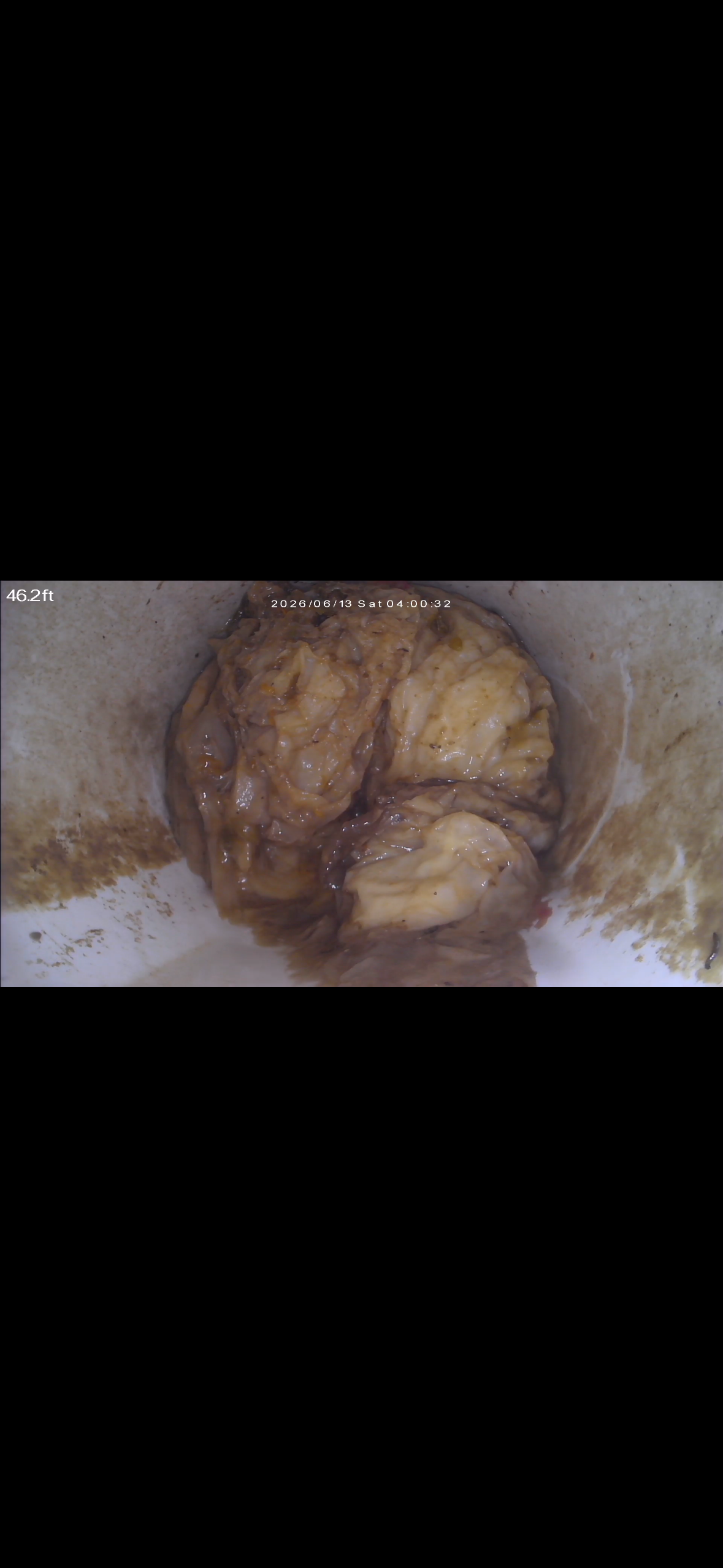 Severe obstruction found during sewer camera inspection